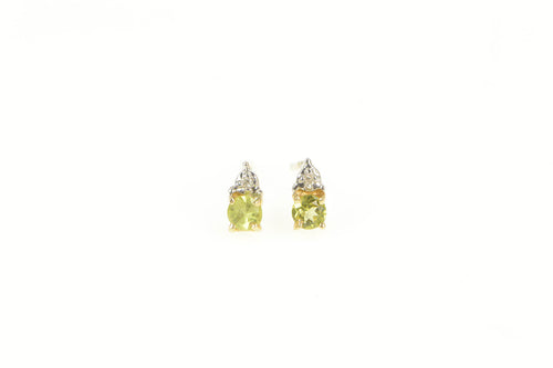 14K Peridot Diamond Accent Stud Simple Earrings Yellow Gold