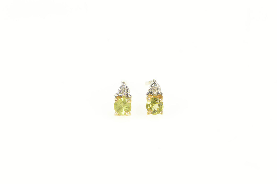 14K Peridot Diamond Accent Stud Simple Earrings Yellow Gold