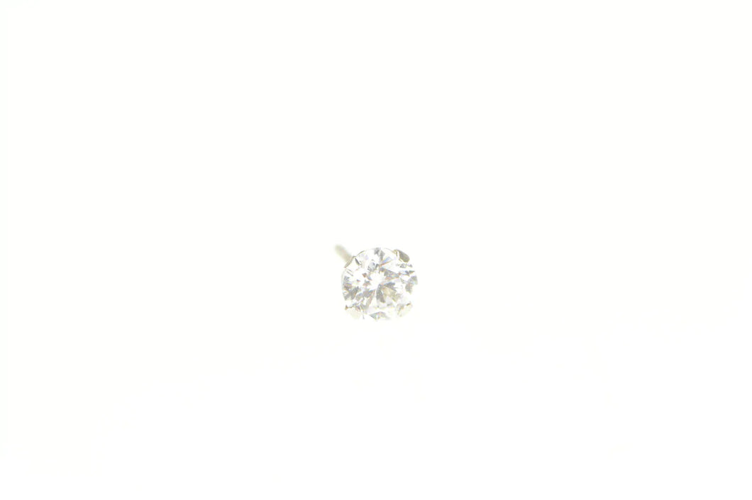 10K Round Cubic Zirconia Solitaire Simple Single Earring White Gold