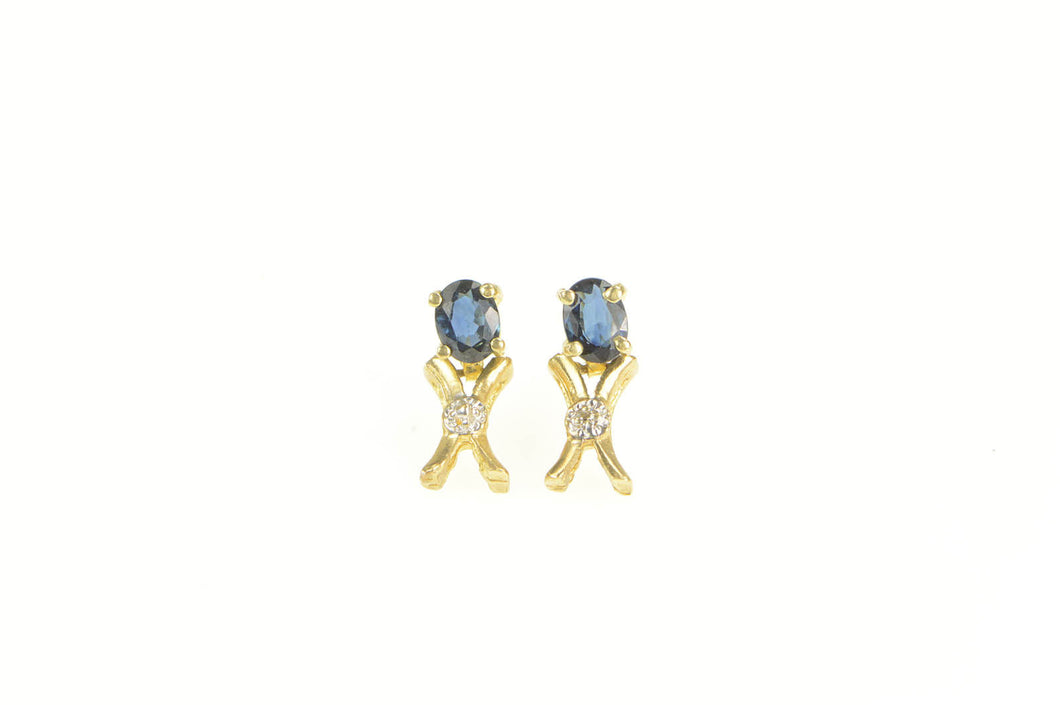 14K Oval Sapphire Diamond Accent Dangle Earrings Yellow Gold