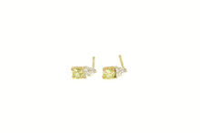 Load image into Gallery viewer, 14K Simple Peridot Diamond Accent Stud Earrings Yellow Gold