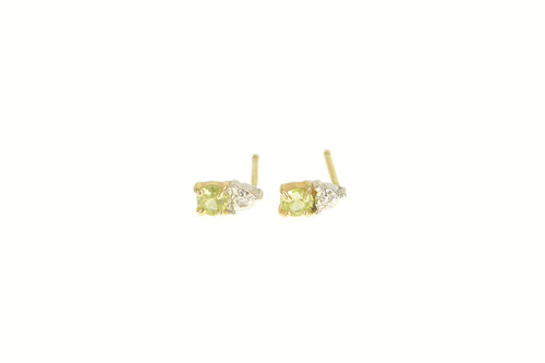 14K Simple Peridot Diamond Accent Stud Earrings Yellow Gold