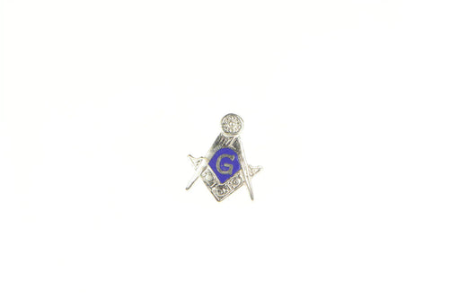 10K Masonic Enamel Compass Square Lapel Pin/Brooch White Gold