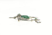 Load image into Gallery viewer, Sterling Silver Carved Tribal Mask Green Agate Scimitar Sword Pin/Brooch