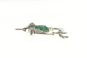 Sterling Silver Carved Tribal Mask Green Agate Scimitar Sword Pin/Brooch