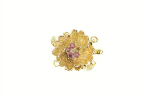 14K Natural Ruby Diamond Flower Box Clasp Yellow Gold