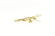 Load image into Gallery viewer, 14K Retro Mikimoto Ornate Pearl Swirl Floral Leaf Pin/Brooch Yellow Gold