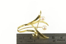 Load image into Gallery viewer, 14K Retro Mikimoto Ornate Pearl Swirl Floral Leaf Pin/Brooch Yellow Gold