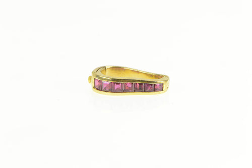 18K Princess Cut Natural Ruby Pendant Bail Loop Yellow Gold