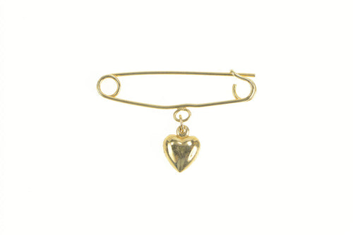 14K Puffy Heart Charm Retro Simple Safety Pin/Brooch Yellow Gold