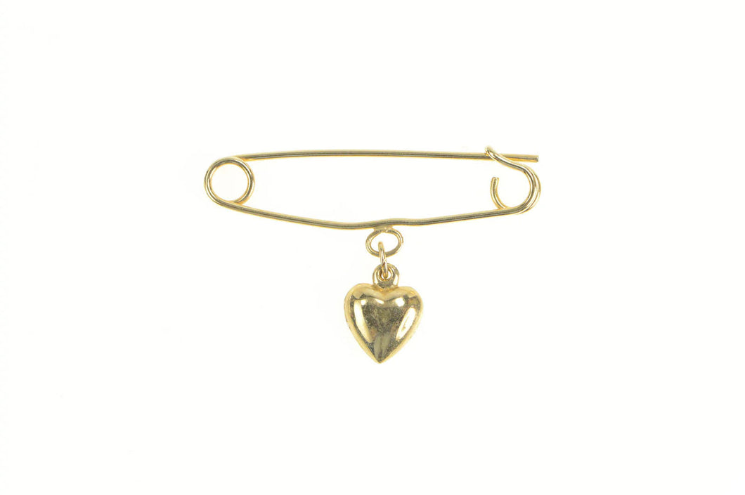 14K Puffy Heart Charm Retro Simple Safety Pin/Brooch Yellow Gold