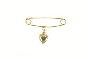 14K Puffy Heart Charm Retro Simple Safety Pin/Brooch Yellow Gold