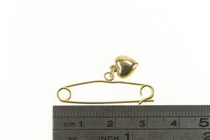 14K Puffy Heart Charm Retro Simple Safety Pin/Brooch Yellow Gold