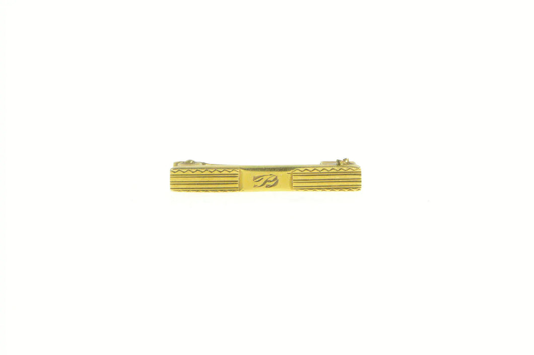 14K Art Deco B Cursive Monogram Square Bar Pin/Brooch Yellow Gold