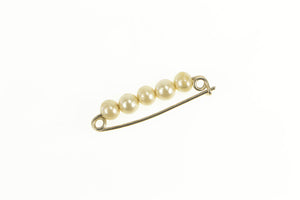 14K Retro Pearl Beaded Classic Simple Bar Pin/Brooch Yellow Gold