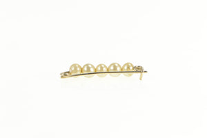 14K Retro Pearl Beaded Classic Simple Bar Pin/Brooch Yellow Gold