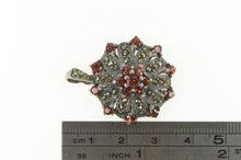 Load image into Gallery viewer, Sterling Silver Garnet Marcasite Round Floral Halo Cluster Pendant