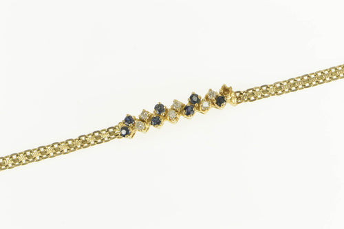 14K Sapphire Diamond Striped Cluster Bar Chain Bracelet 6.5