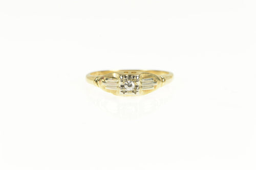 14K 1940's Diamond Solitaire Classic Promise Ring Yellow Gold