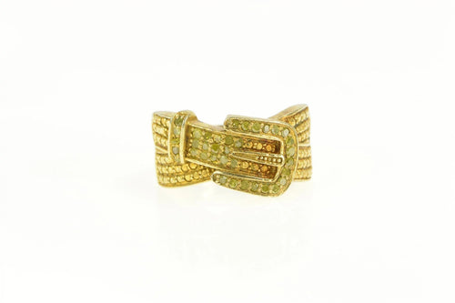 Sterling Silver Pave Yellow Diamond Encrusted Belt Buckle Ring