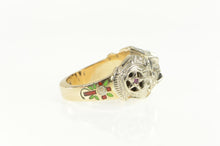Load image into Gallery viewer, 14K Art Deco Diamond Enamel Masonic Men;s Ring Yellow Gold