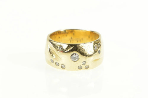 18K Diamond Flush Freeform Statement Band Ring Yellow Gold