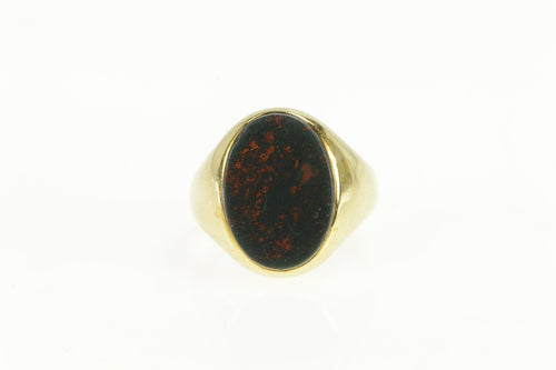 14K Oval Bloodstone Retro Classic Statement Ring Yellow Gold