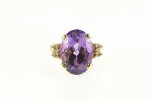 14K Oval Amethyst Diamond Accent Cocktail Ring Yellow Gold