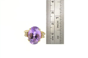14K Oval Amethyst Diamond Accent Cocktail Ring Yellow Gold