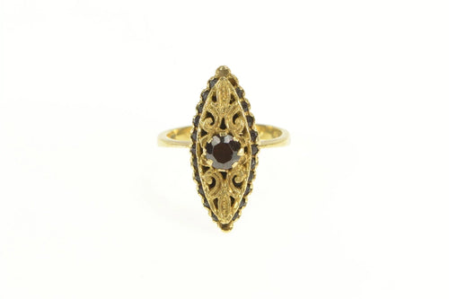18K Marquise Garnet Onyx Filigree Cocktail Ring Yellow Gold