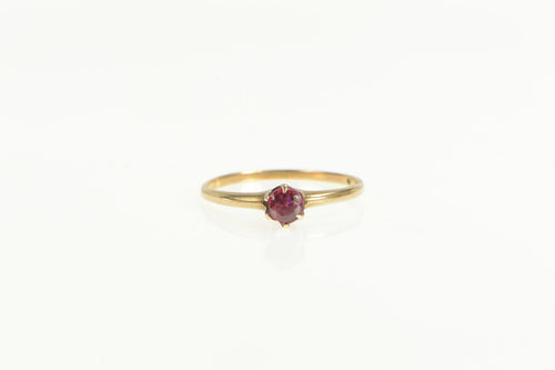 10K Victorian Syn. Ruby Solitaire Classic Vintage Ring Yellow Gold