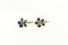 Load image into Gallery viewer, 18K Blue Enamel 3D Flower Dangle Statement Earrings Yellow Gold