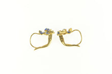 Load image into Gallery viewer, 18K Blue Enamel 3D Flower Dangle Statement Earrings Yellow Gold