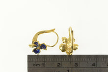 Load image into Gallery viewer, 18K Blue Enamel 3D Flower Dangle Statement Earrings Yellow Gold