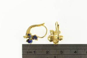 18K Blue Enamel 3D Flower Dangle Statement Earrings Yellow Gold