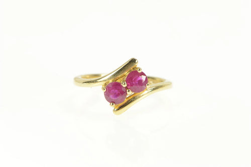 14K Two Stone Natural Ruby Ornate Bypass Ring Yellow Gold