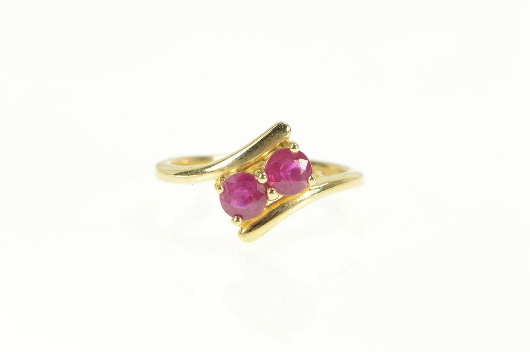 14K Two Stone Natural Ruby Ornate Bypass Ring Yellow Gold