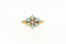 Load image into Gallery viewer, 14K Victorian Opal Diamond Flower Engagement Ring Yellow Gold