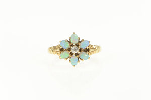 14K Victorian Opal Diamond Flower Engagement Ring Yellow Gold