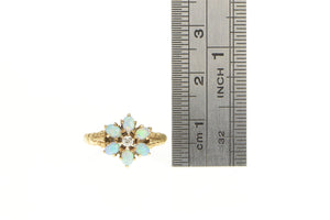 14K Victorian Opal Diamond Flower Engagement Ring Yellow Gold