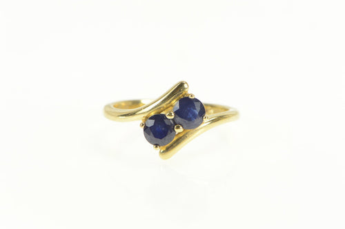 14K Natural Sapphire Two Stone Bypass Statement Ring Yellow Gold