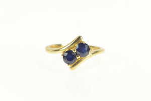 14K Natural Sapphire Two Stone Bypass Statement Ring Yellow Gold