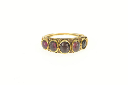 14K Victorian Tourmaline Cabochon Five Stone Ring Yellow Gold