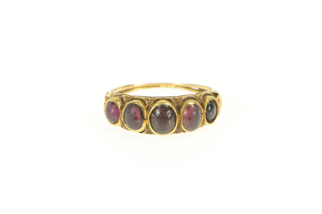 14K Victorian Tourmaline Cabochon Five Stone Ring Yellow Gold