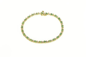 14K Natural Emerald Diamond Classic Tennis Bracelet 6.75" Yellow Gold