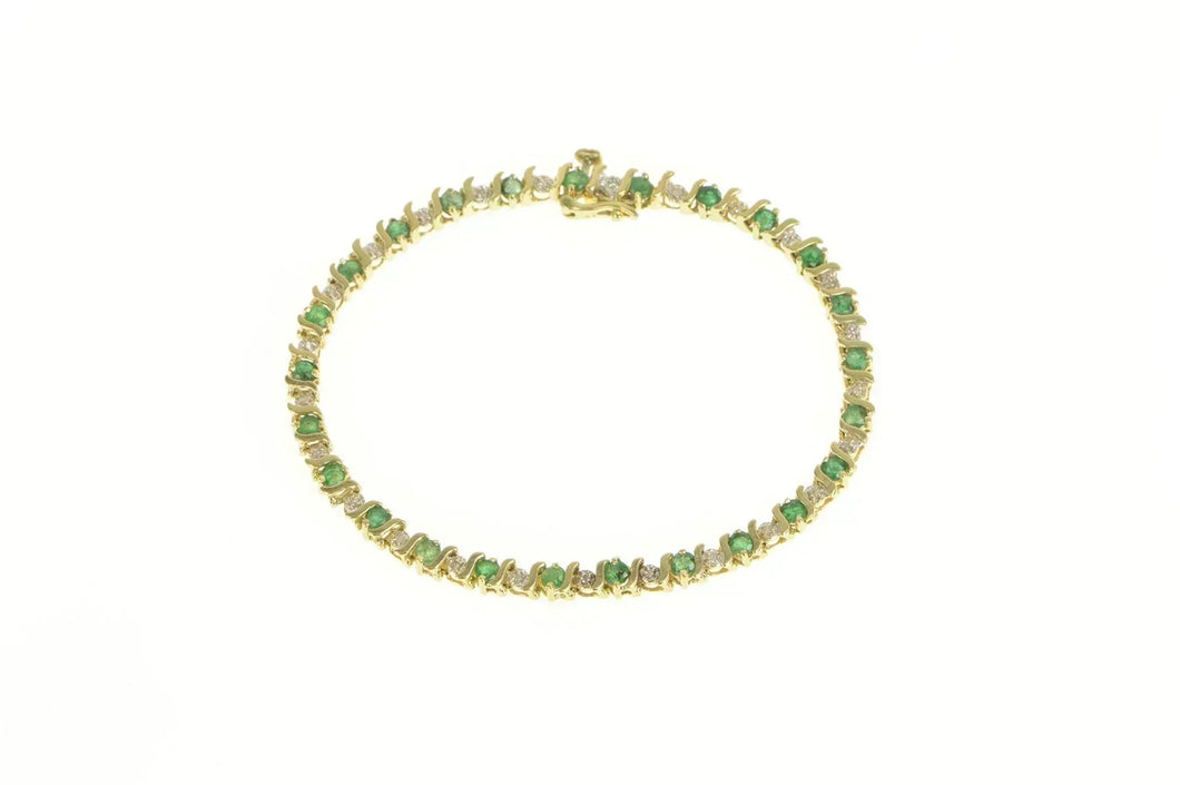 14K Natural Emerald Diamond Classic Tennis Bracelet 6.75