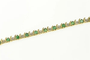 14K Natural Emerald Diamond Classic Tennis Bracelet 6.75" Yellow Gold