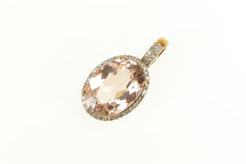 10K Oval Morganite Diamond Halo Statement Pendant Rose Gold