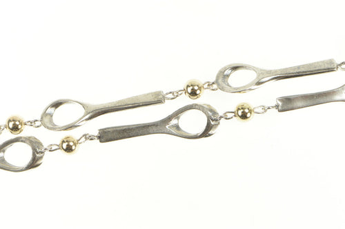 Sterling Silver Two Tone 14K Accent Loop Bar Link Chain Necklace 19.5