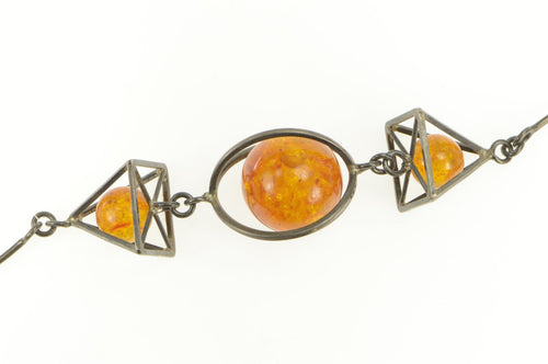 Sterling Silver Ornate Geometric Amber Collier Statement Necklace 17
